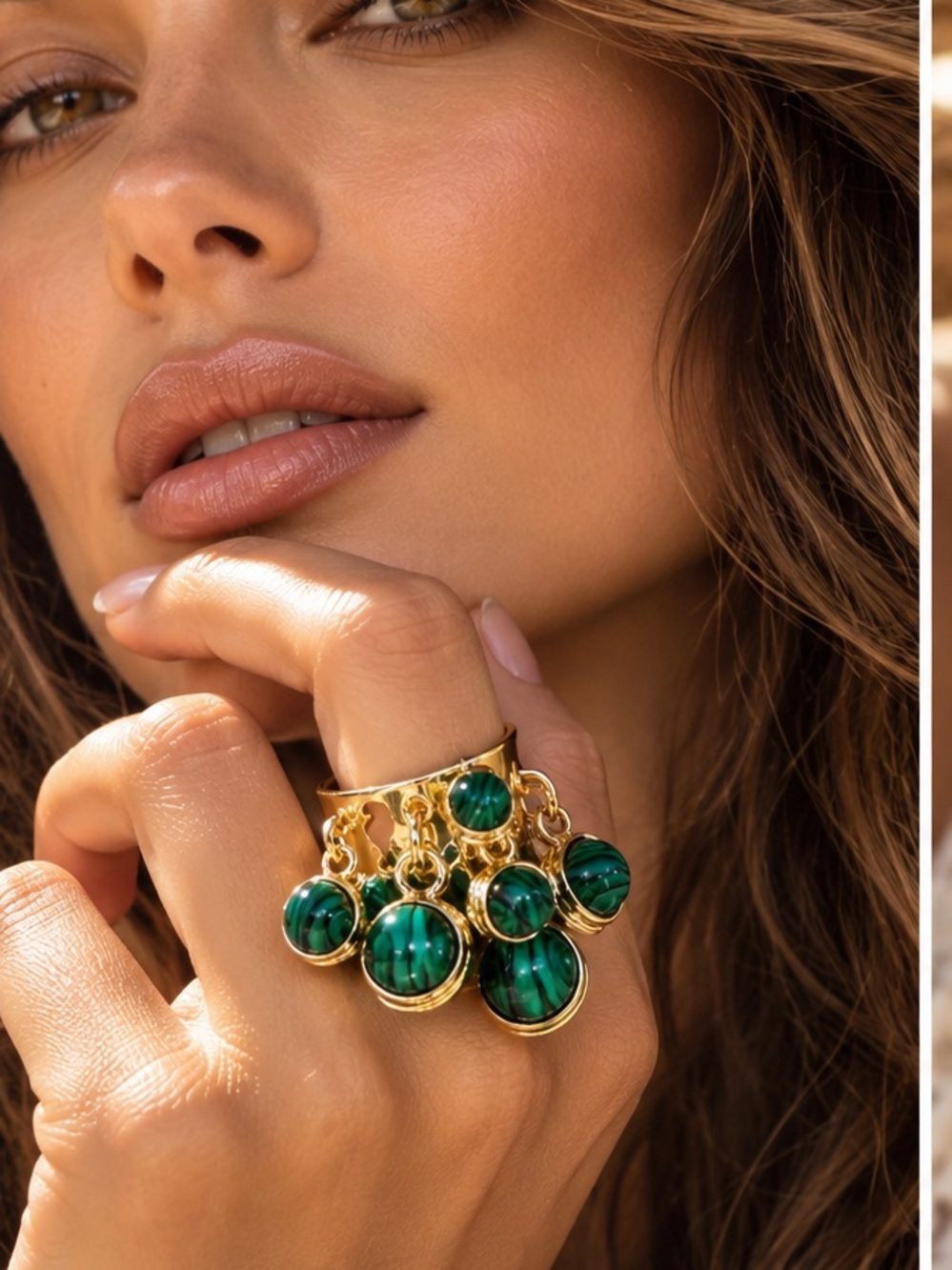 2 Gold Tone Gemstone Charm Cluster Rings Adjustable Boho Talisman Statement